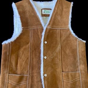 Vintage Sherpa Leather Vest with 100% polyester
